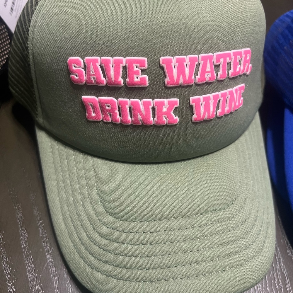 Green Trucker Hat with Pink Embroidery